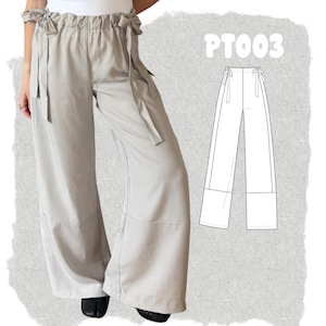 Women 3 in 1 Pants Sewing Pattern | Wide Leg Tie Waist Pants, Shorts & Bermuda | Beginner PDF Pattern XS-4XL | Women's tie-waist pants
