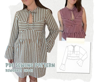 Gathered Blouse Dress Top PDF Sewing Pattern XS–4XL / Sewing Pattern PDF – Ruffled Blouse Dress Top XS–4XL