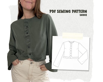 Button-Front Blouse PDF Sewing Pattern XS–4XL / Pdf Sewing Pattern – Buttoned Blouse XS–4XL