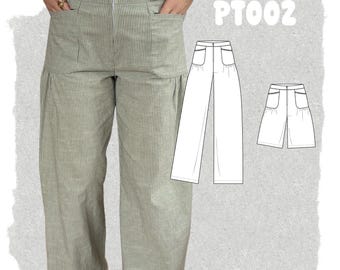 Wide-Leg Pants Bermuda Shorts PDF Sewing Pattern XS–4XL / Sewing Pattern PDF – Wide-Leg Shorts with Gathered Pockets XS–4XL