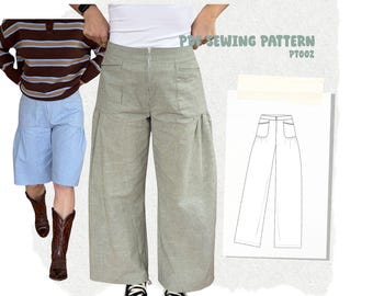 Wide-Leg Pants Bermuda Shorts PDF Sewing Pattern XS–4XL / Sewing Pattern PDF – Wide-Leg Shorts with Gathered Pockets XS–4XL