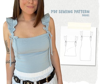 Duo dress cami ruffle Knit PDF Sewing Pattern for Women / Patron couture PDF dress and ruffled camisole DR001 XS–4XL