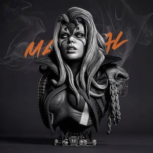 She Spawn Bust STL 1:4 Scale Dark Female Warrior 3D Print Model Horror Fantasy Statue Non Supported
