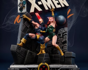 Diorama a escala 1/6 de Cíclope y Jean Grey de X-Men (STL) - Estatua de Marvel "Phoenix Must Die" - Modelo para impresión 3D