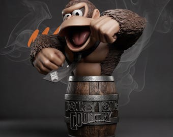 Busto de mono de dibujos animados, escala 1/4, modelo STL para impresión 3D de personaje de jungla con barril.