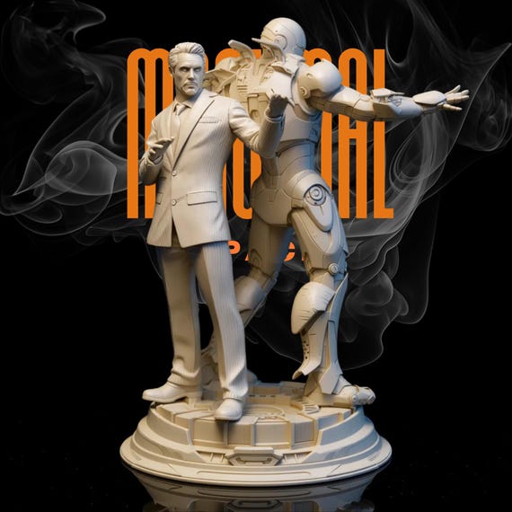 Iron Man & Tony Stark Diorama STL – Iconic Dual Character Statue | X Pose | One Piece | 3D Printable Model