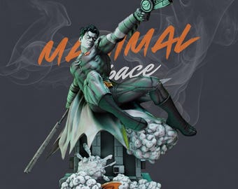 Modelo 3D de héroe justiciero joven y dinámico en formato STL a escala 1/6 con pose de acción y equipo de agarre.