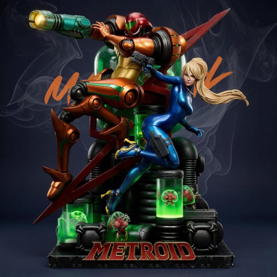Metroid Samus Aran Diorama STL File for 3D Printing Sci-Fi Collector Statue Digital Download