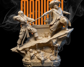 Pirates of the Caribbean Diorama STL – Jack Sparrow vs Hector Barbossa | Epic Duel 3D-utskrivbar modell
