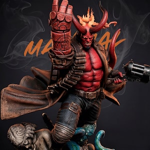 Demonjägare-krigarstaty i STL – skala 1:6, 3D-utskriftsmodell av mörk fantasi (digital nedladdning)