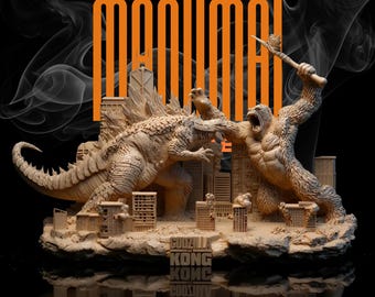 Godzilla vs Kong Diorama STL – Epic Monster Battle | 70cm Scale | One Piece | X Pose | 3D Printable Statue