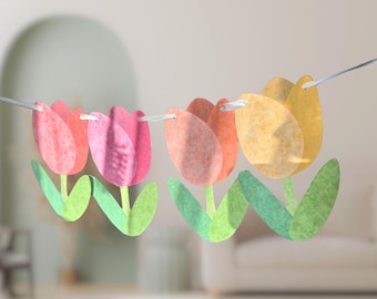 Cottagecore Tulip Garland Printable Spring Home Decor Easter Garland Wall Shelfs Decor
