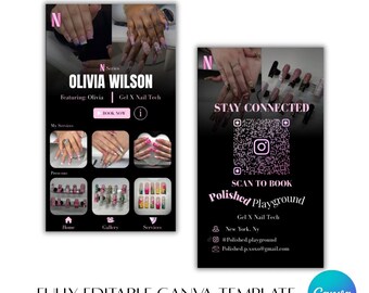 Nail Tech Visitenkarte Vorlage | Rosa Schwarzer Neon Code (Digitaler Download)