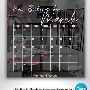 March Availability Calendar | Pink, Canva Template (Digital Download