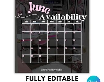 Juni Verfügbarkeitskalender | Pink, Canva Vorlage (Digitaler Download