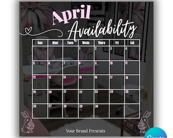 April Verfügbarkeitskalender | Pink, Canva Vorlage (Digitaler Download