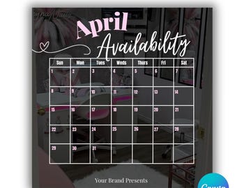 April Verfügbarkeitskalender | Pink, Canva Vorlage (Digitaler Download
