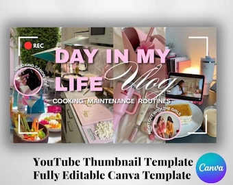 Lebensstil YouTube Miniaturbild-Vorlage | Tag in meinem Leben, GRWM, Beauty (Canva)