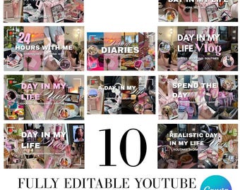 10 Tag Im Leben YouTube Thumbnail Templates | Rosa Girly Canva Kit (Digitaler Download)