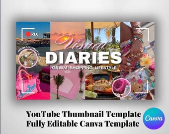 Visuelle Tagebücher YouTube Thumbnail Vorlage | Pinker Sommer Vlog, GRWM (Digitaler Download)