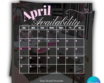 April Verfügbarkeitskalender | Pink, Canva Vorlage (Digitaler Download