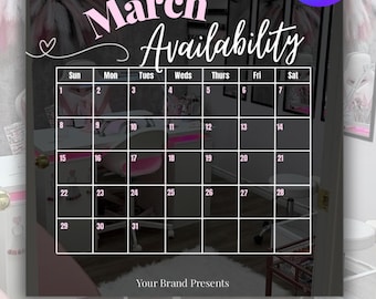 März Verfügbarkeitskalender | Pink, Canva Vorlage (Digitaler Download