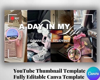 Lebensstil YouTube Miniaturbild-Vorlage | Tag in meinem Leben, GRWM, Beauty (Digitaler Download)