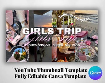 Girls Trip YouTube Thumbnail Vorlage, Reise Vlog Cover (Canva)