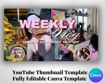 Wöchentlicher Vlog YouTube Thumbnail Vorlage | Lifestyle, Meal Prep, Shopping (Digitaler Download)