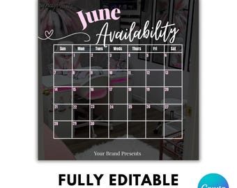 Juni Verfügbarkeitskalender | Pink, Canva Vorlage (Digitaler Download