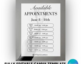 Canva Termin Verfügbarkeit Vorlage für Beauty Business | Buchung Vorlage | Digitaler Download