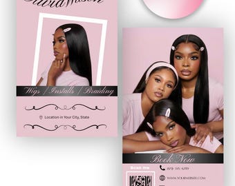 Bearbeitbares Haar Visitenkarte Canva Template, Pinkes Luxus Branding