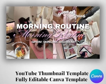 Morgenprogramm YouTube Thumbnail Template, Pink Coquette GRWM Canva Cover (Digitaler Download)