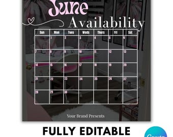 Juni Verfügbarkeitskalender | Pink, Canva Vorlage (Digitaler Download