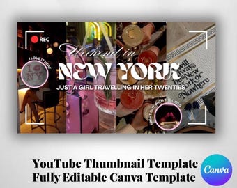 Wochenende in New York YouTube Miniatur | Stadt Vlogs, Nachtleben Canva Vorlage (Digitaler Download)