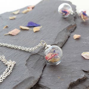 Sterling Silver Mini Dandelion Necklace and Matching Earring set image 1