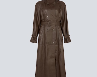 Long Nappa Leather Trench Coat, Oversized Belted Winter Outerwear