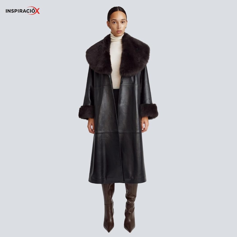 black shearling leather trench