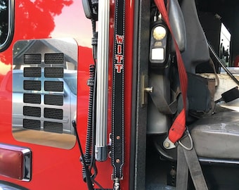 Custom Leather Firefighter Radio Strap with Basket – Handmade Heavy Duty Leather Radio Harness, Personalized Fire Gear