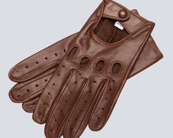 Sattelbraune Lederhandschuhe für Herren | Echtes Nappaleder ungefüttert Handschuhe | Handgefertigte Luxus-Auto-Handschuhe für den Frühling und Herbst