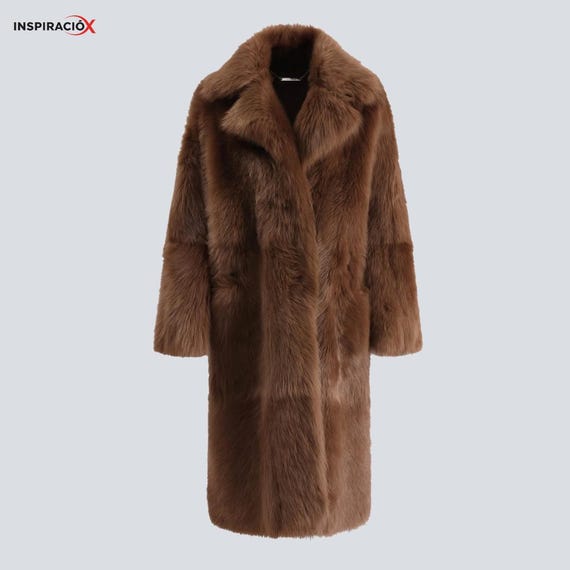 Shearling Coat for Women, Long Brown Lambskin Shearling Coat, Luxury Oversized Winter Fur Coat