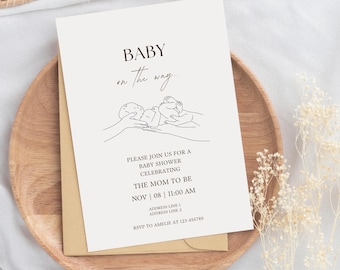 Minimalist Baby Shower Invitation, Gender Neutral Canva Template (Digital Download)