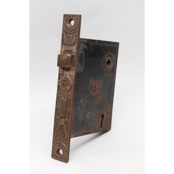 Mallory Wheeler Cast Iron Mortise Lock with Ornate Brass Faceplate