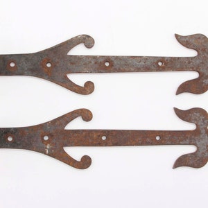 Pair of Antique Fleur de lis Wrought Iron Door Strap Hinges