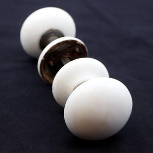 Vintage Round White Ceramic Passage Door Knob Set
