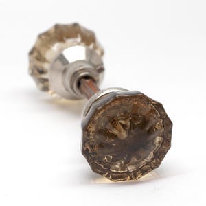 Antique Fluted Amber Glass Pair of Door Knobs