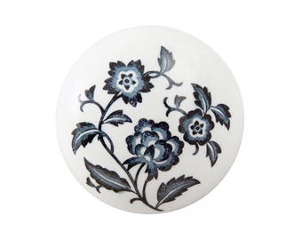 青い花柄のヴィンテージホワイトセラミックドアノブ - Etsy 日本