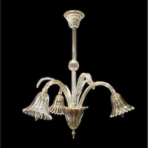 Vintage 3 Arm Murano Glass Chandelier with 3 Up Leaves