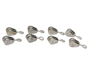 Set of 8 Vintage 2.5 in. Double Wheel Steel Pulleys