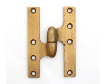 Vintage Rixson 5.875 x 4 Brass Plated Cast Iron Left Olive Door Hinge